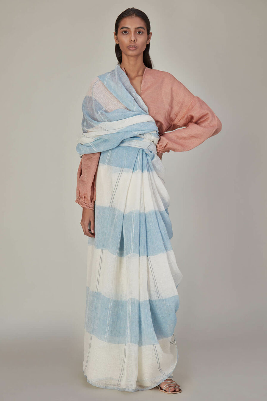 Anavila Blue Dobby Natural Dye Sari