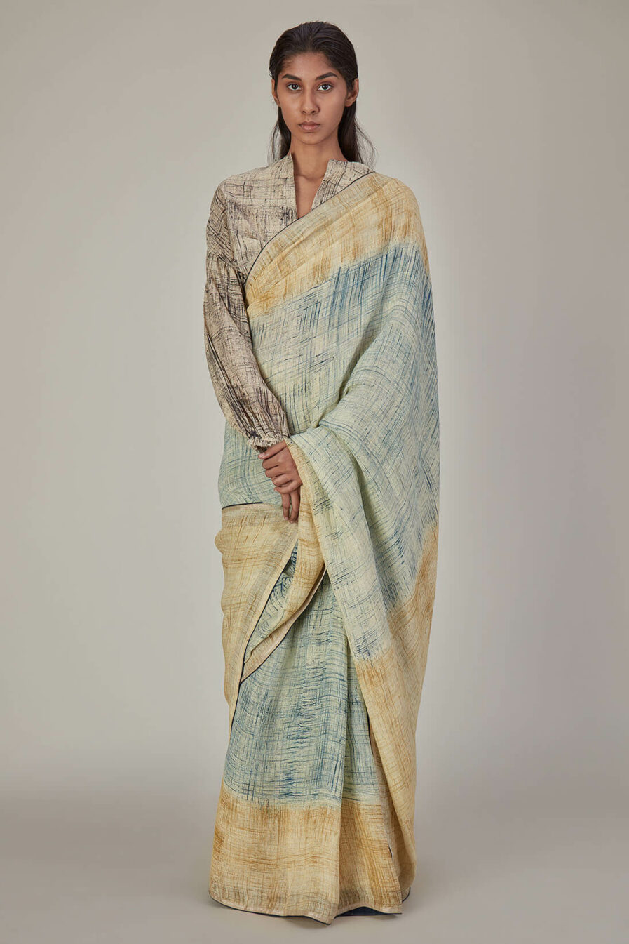 Anavila Brush Stroke Linen Sari