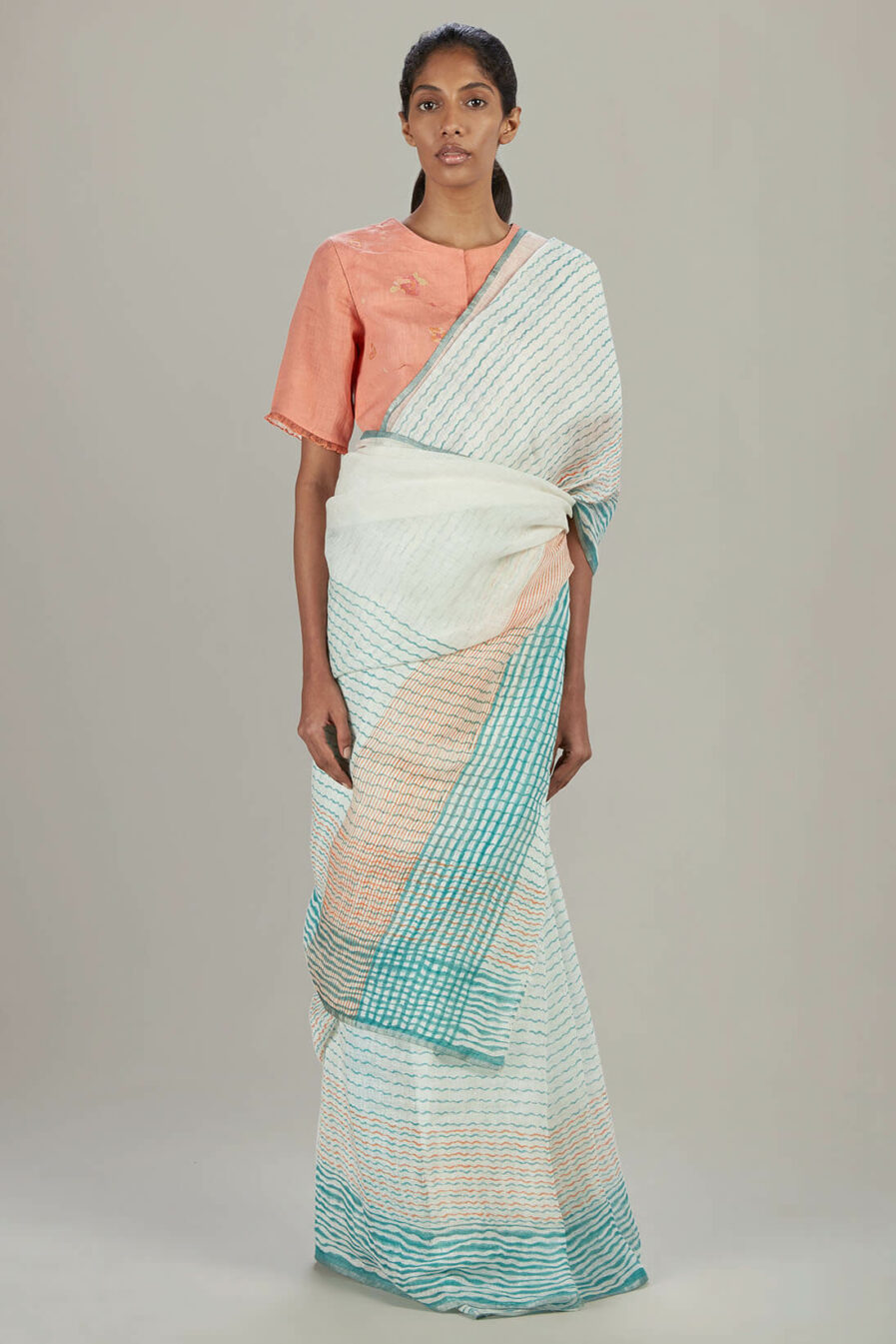 Anavil Wave block printed sari