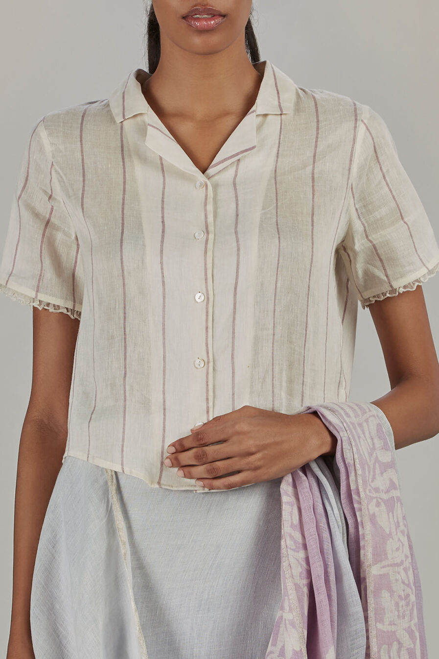 Anavila Shirt collar thin stripe blouse