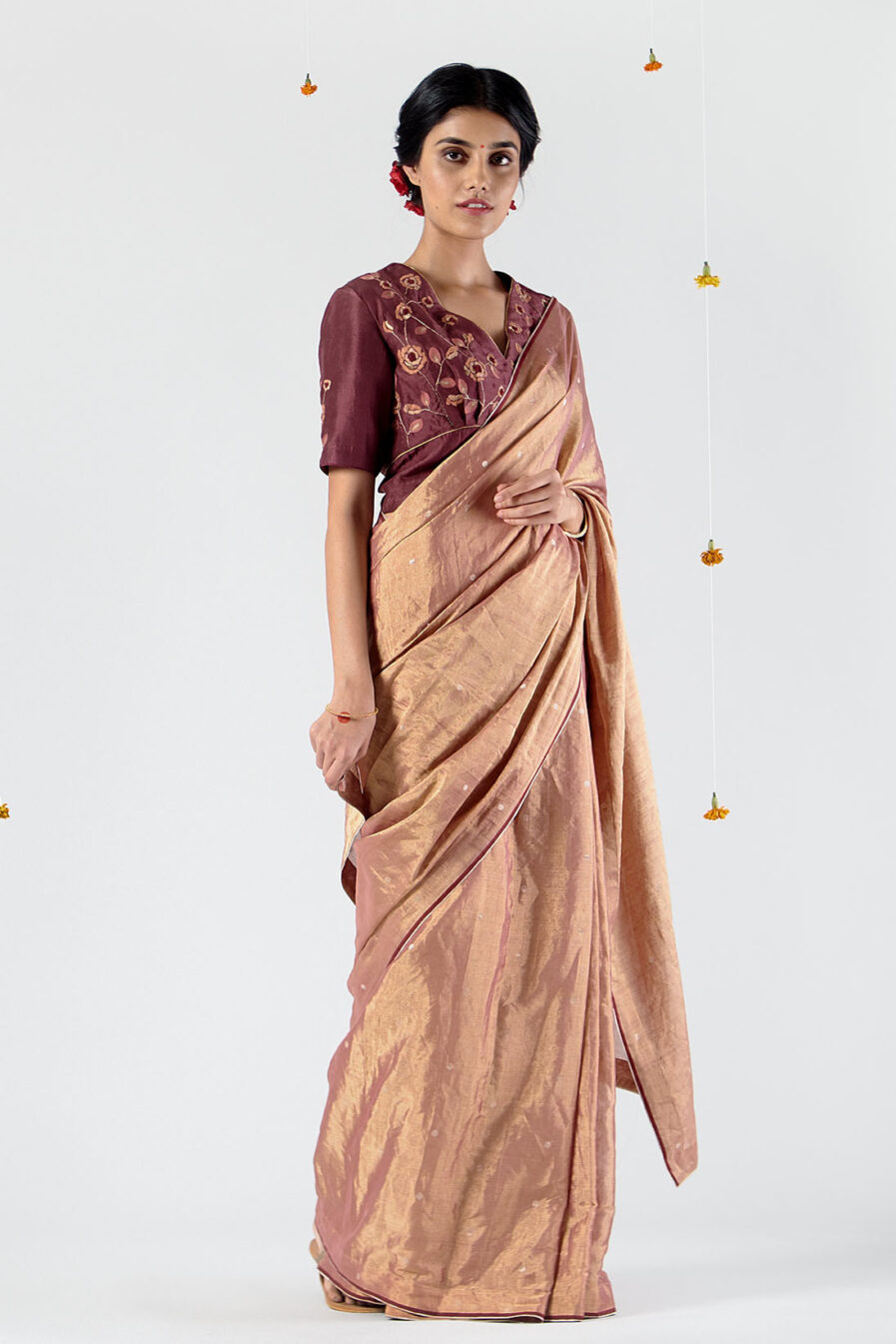 Anavil Metallic polka sari