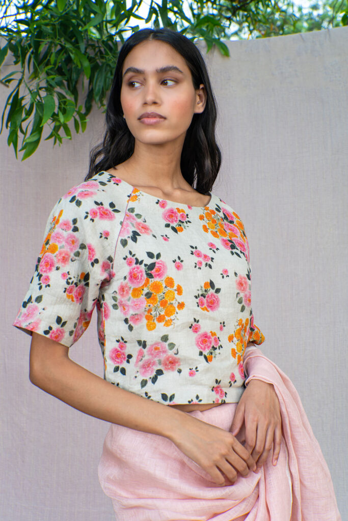 Roses and Marigold Raglan Linen Blouse – Anavila