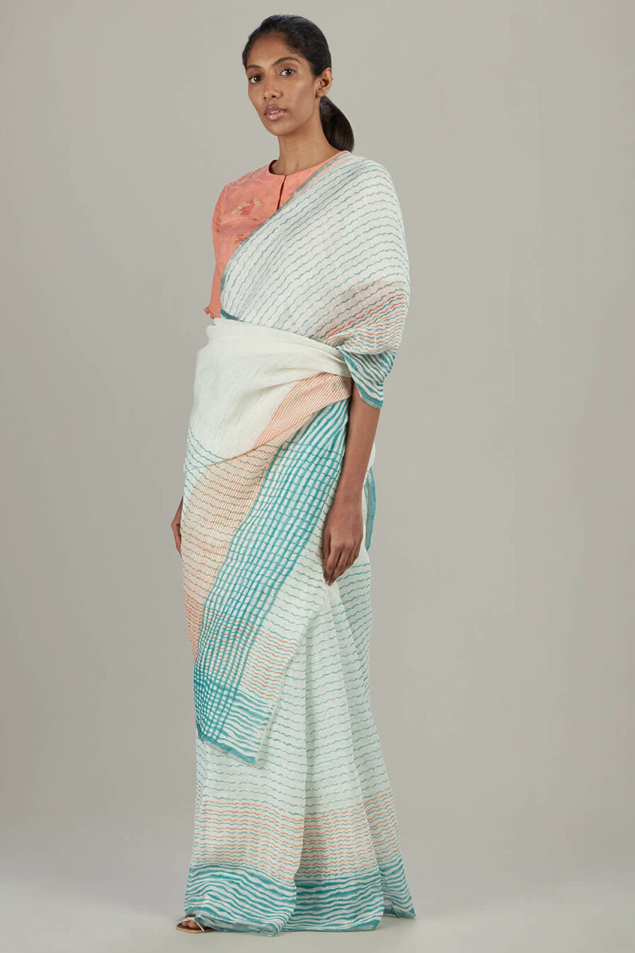 Anavil Wave block printed sari