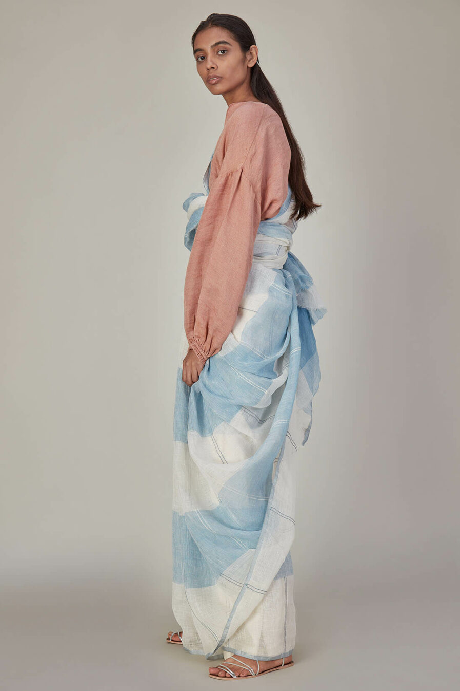 Anavila Blue Dobby Natural Dye Sari