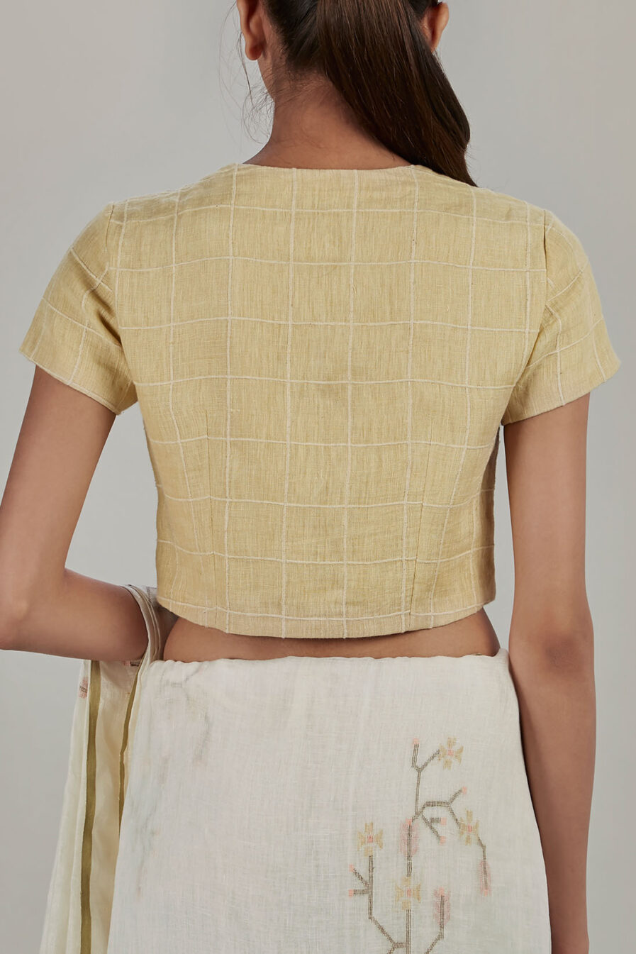 Anavila Yellow grid linen blouse
