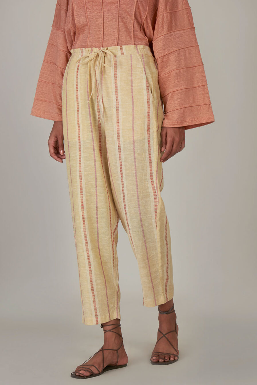 Anavila Yellow Striped Organic Cotton Trouser