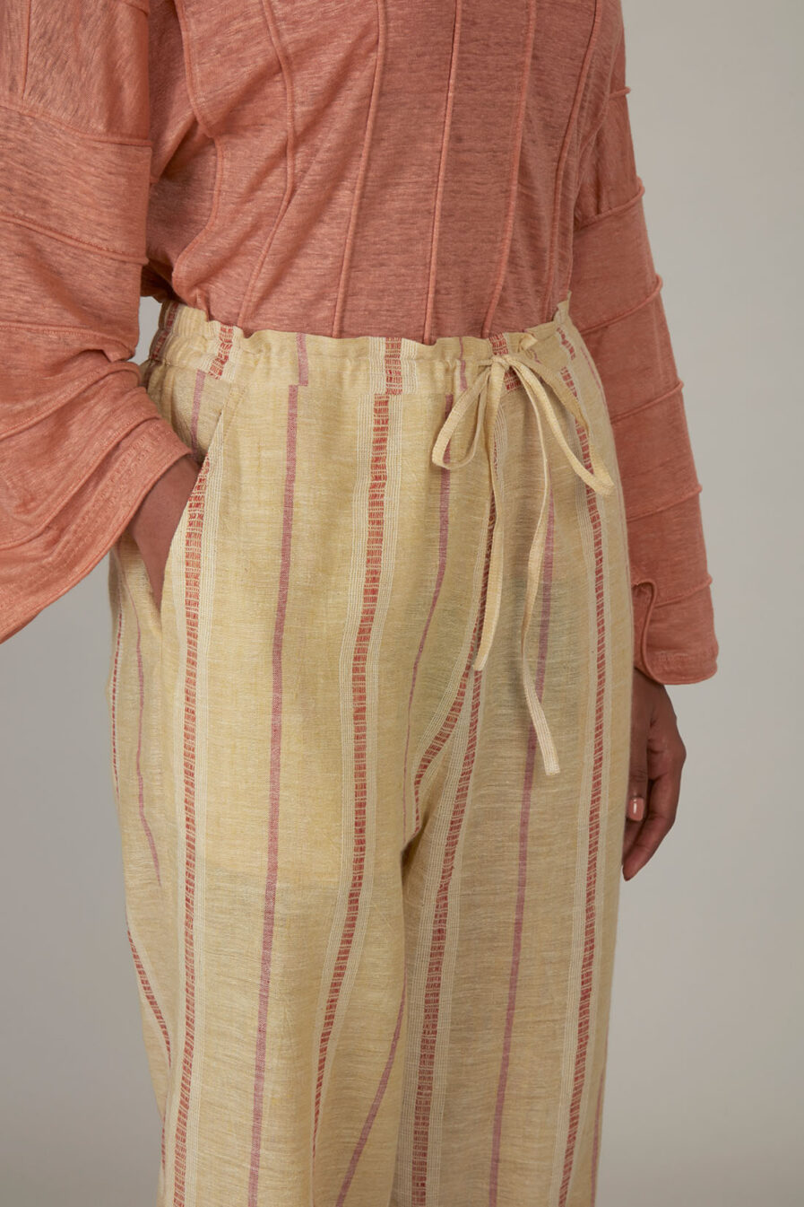 Anavila Yellow Striped Organic Cotton Trouser