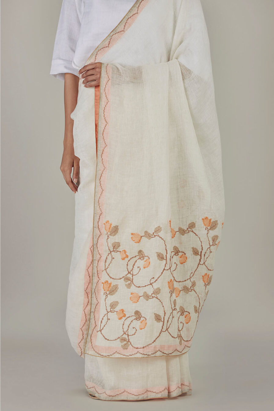 Anavila Scallop detail summer cross stitch sari