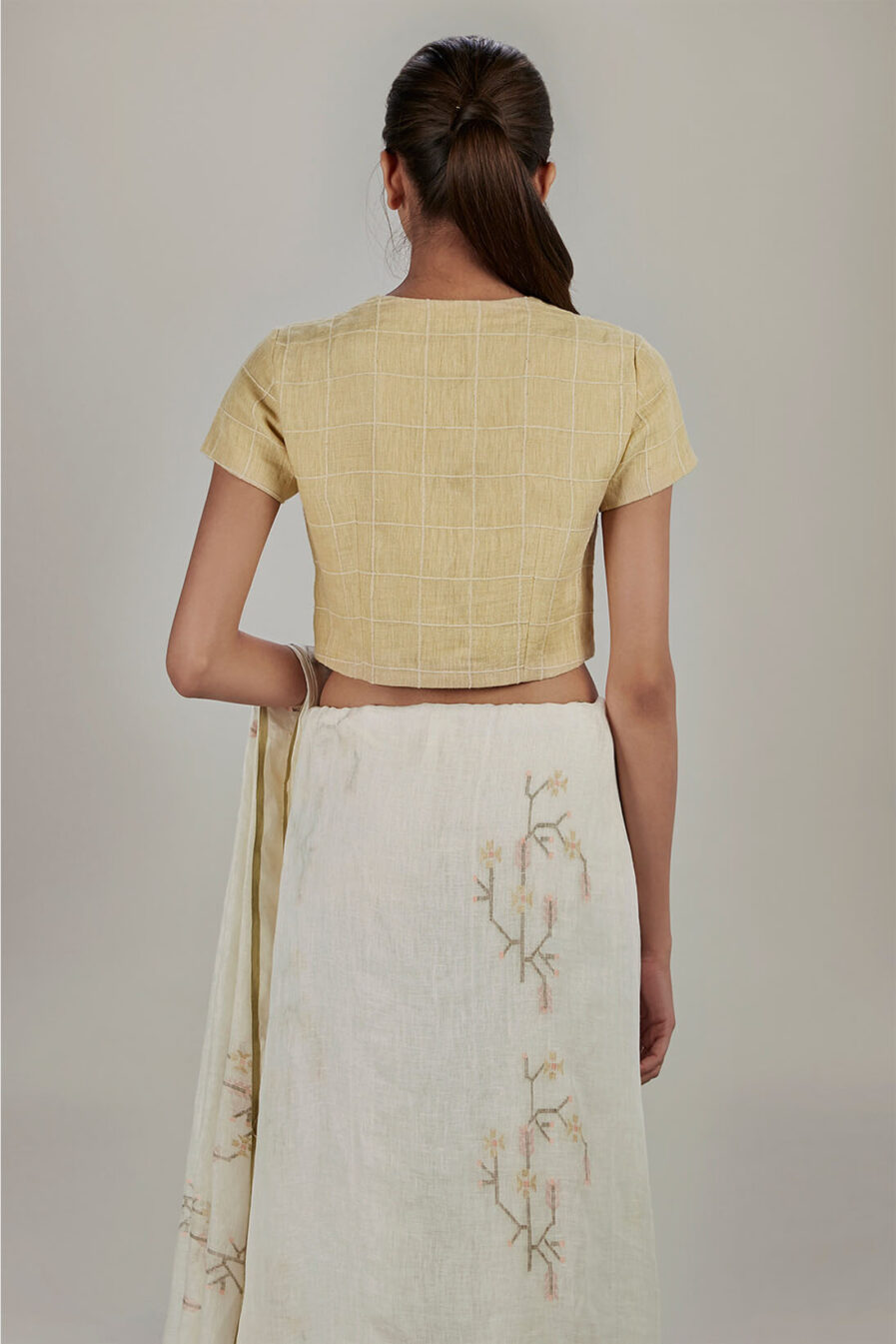 Anavila Yellow grid linen blouse