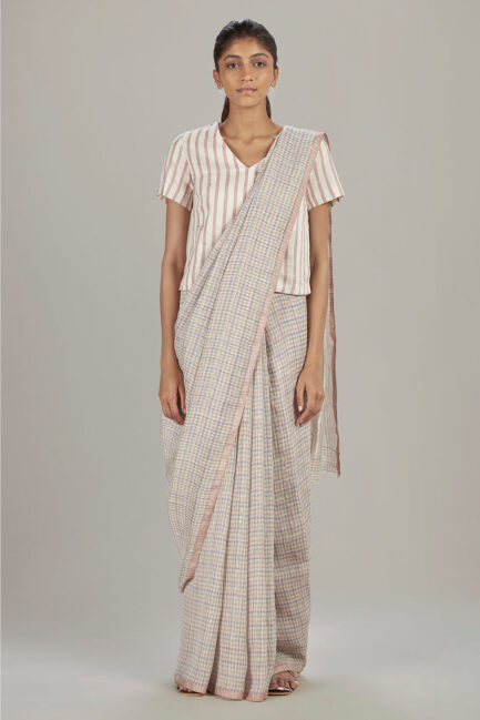 Anavil Soft zari checkered sari