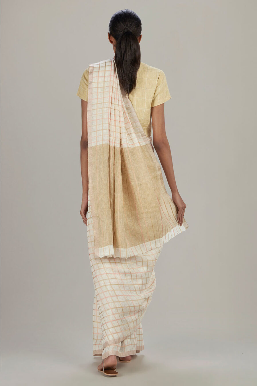 Anavil Multi silk checkered sari