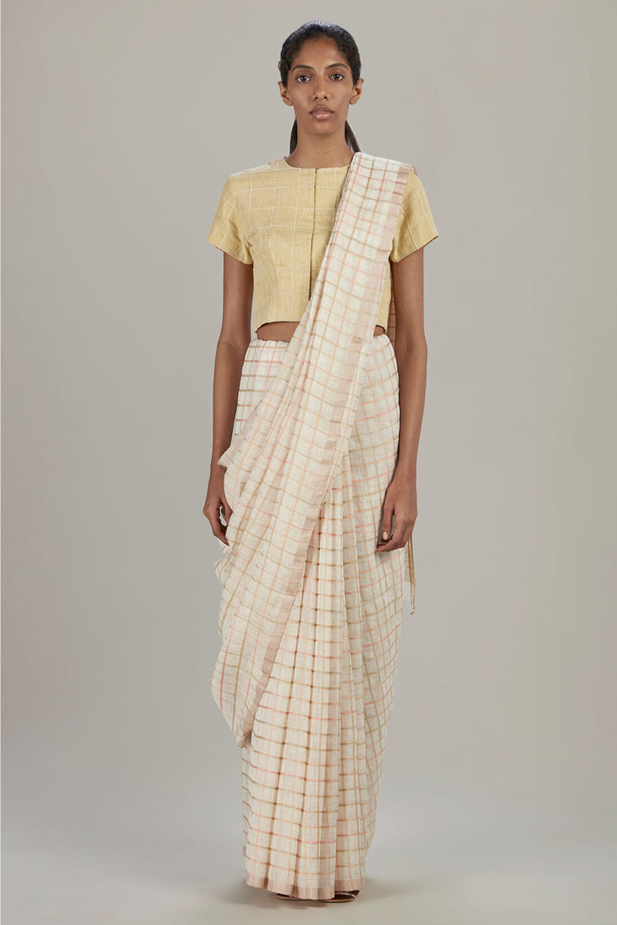 Anavil Multi silk checkered sari