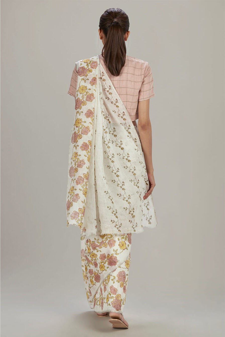 Anavil Floral block printed sari