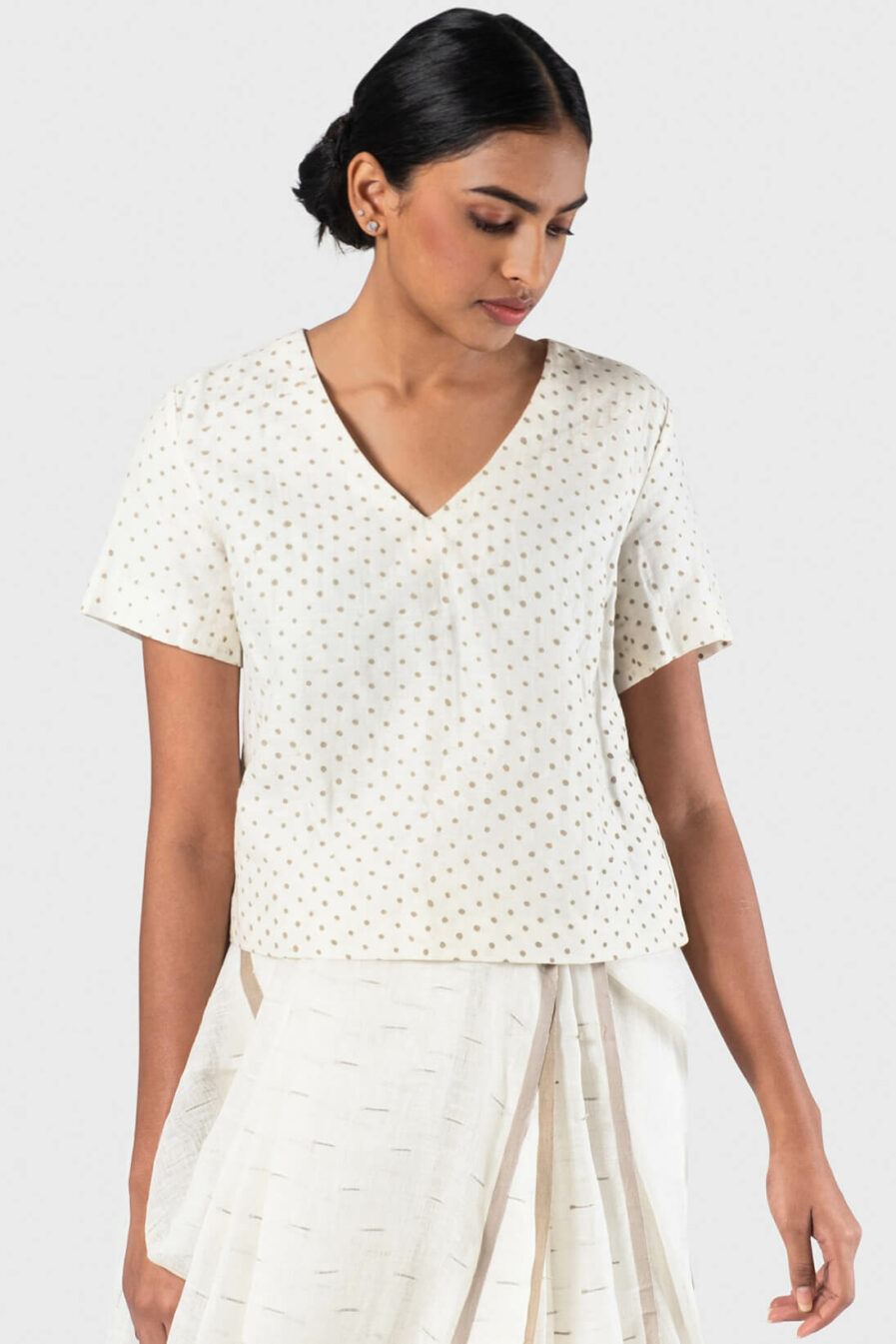 Anavila White V-neck polka blouse