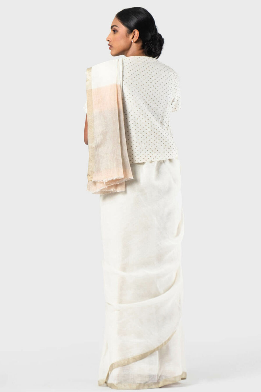 Anavila Ivory basic zari white sari