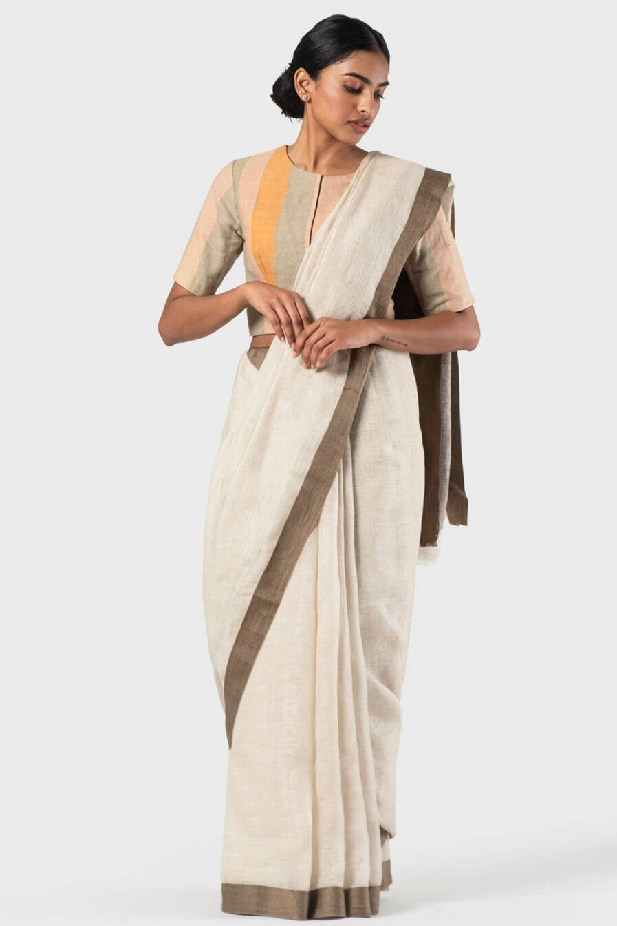 Anavila Ivory Twill border summer linen sari