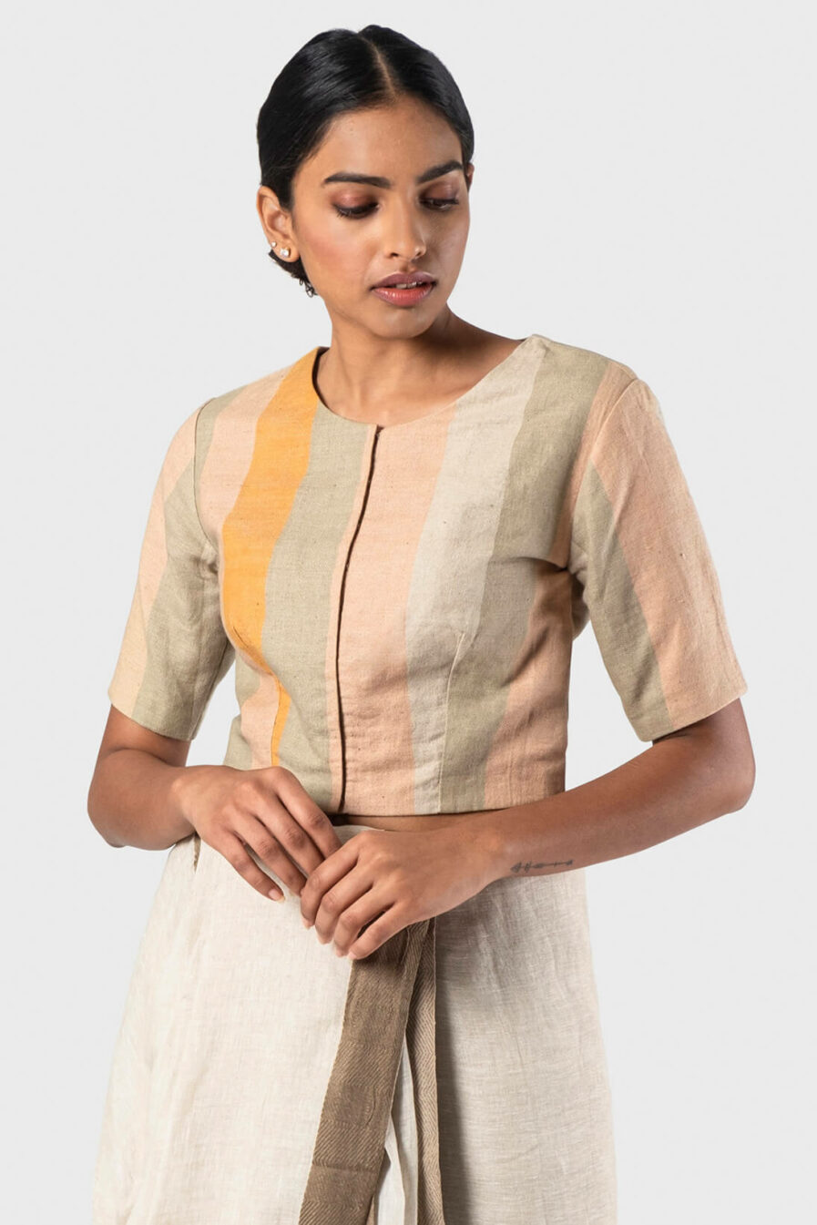Anavila Peach Linen stripes blouse
