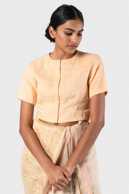 Anavila Multi peach Colour block linen blouse