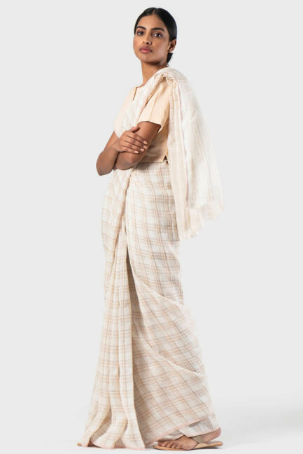 Anavila Ivory Summer plaid sari