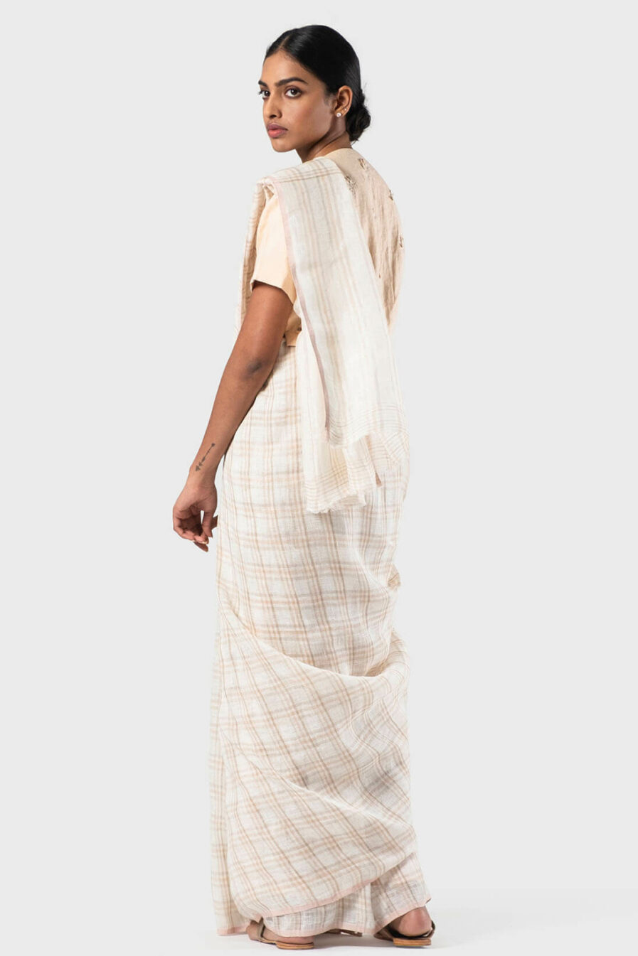 Anavila Ivory Summer plaid sari