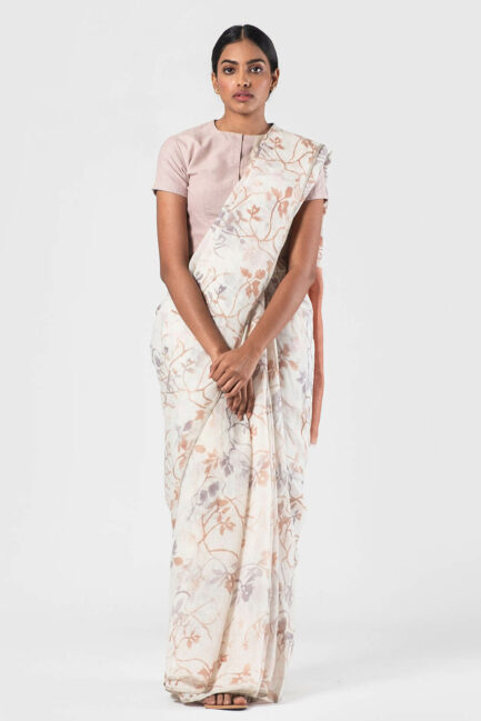 Anavila Natural All over floral batik linen sari