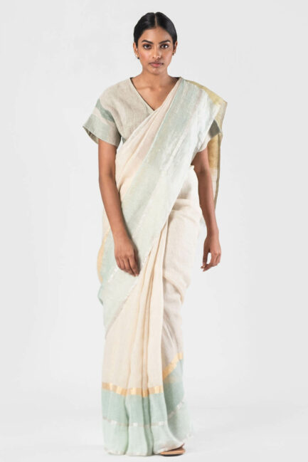 Anavila Natural Zari detail soft linen sari