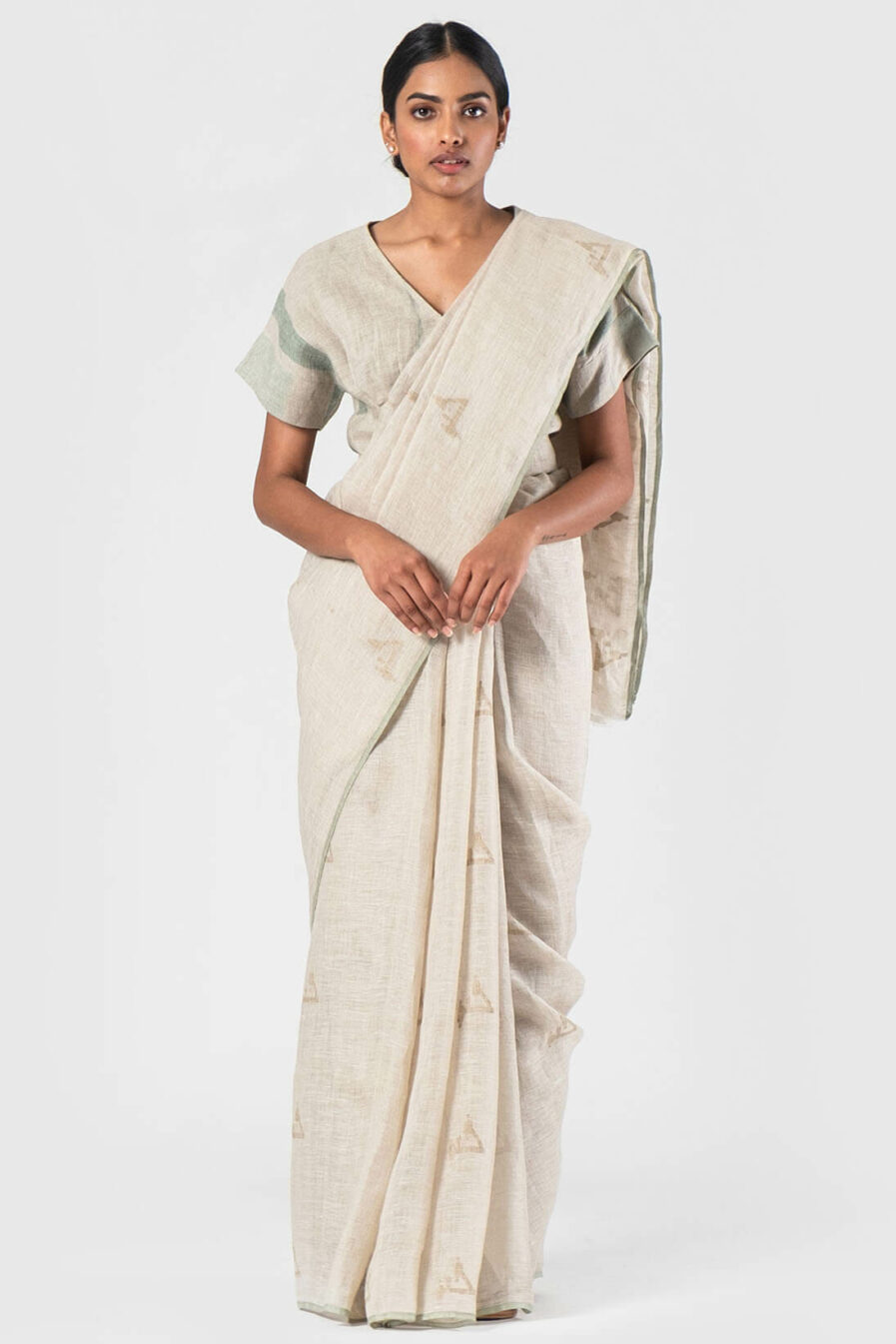 Anavila Natural Jamdani linen sari