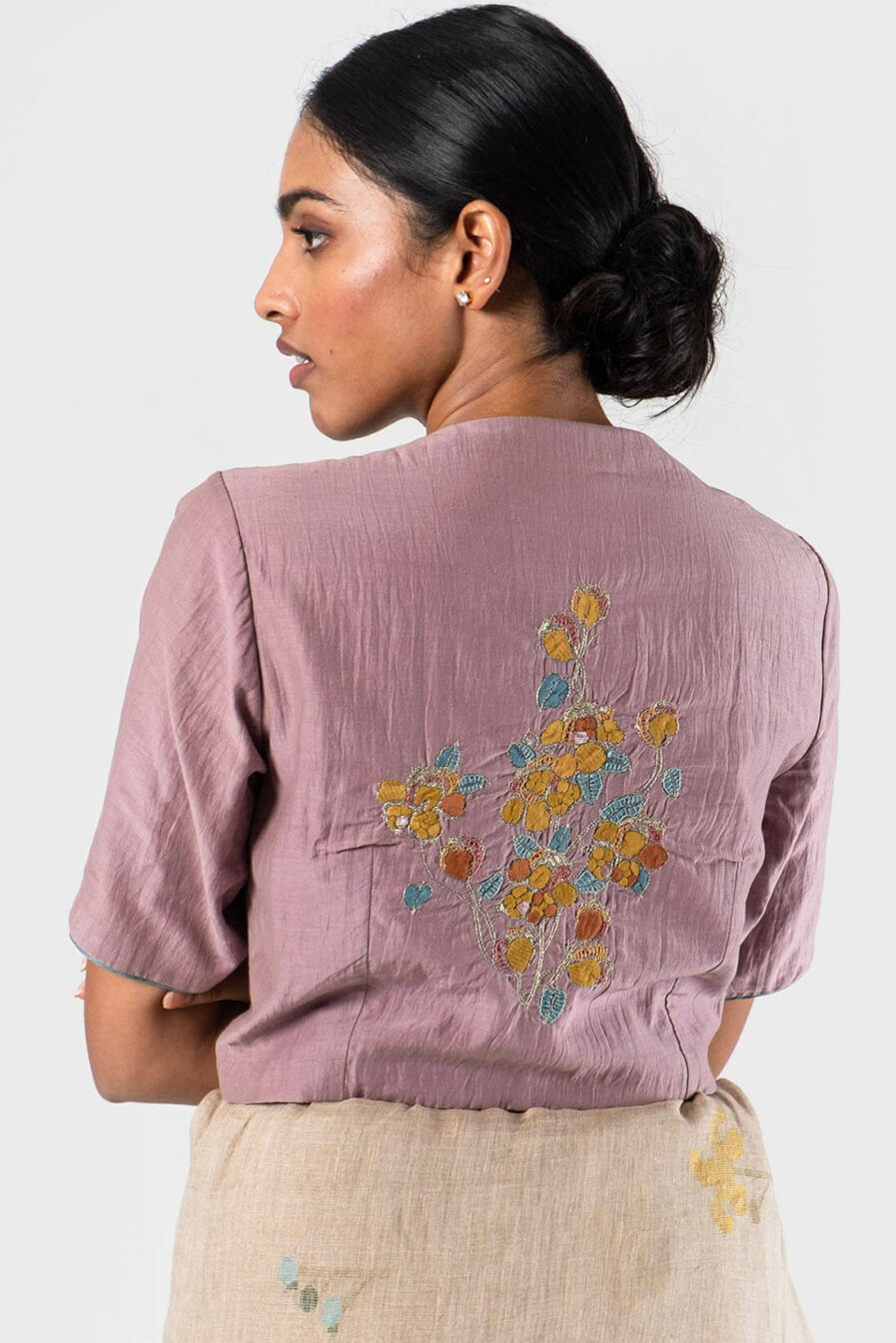 Anavila Lavender Festive floral khatwa blouse