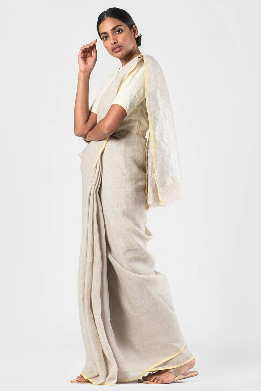 Anavila Natural Khadi linen soft checkered sari