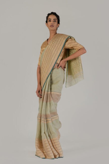 Anavil Curry leaf zari detail sari