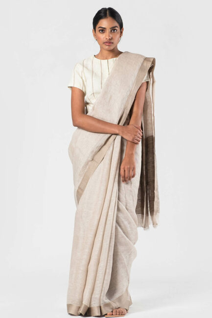 Anavila Natural Twill border summer linen sari