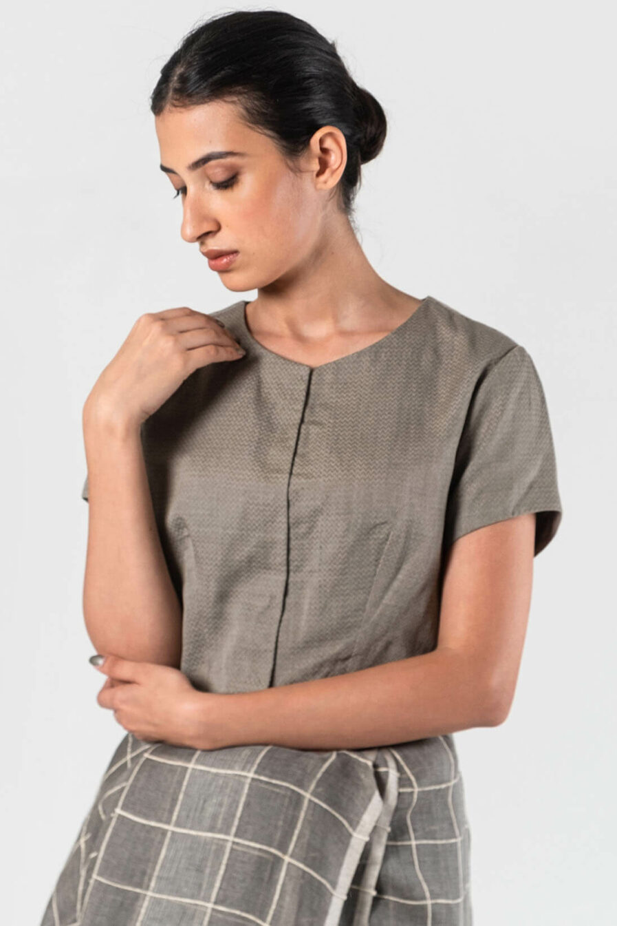 Anavila Grey Herringbone blouse