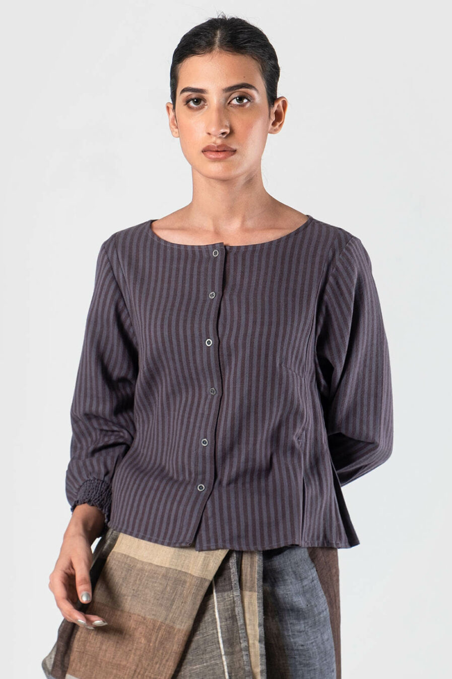 Anavila Merlot striped flanneled blouse