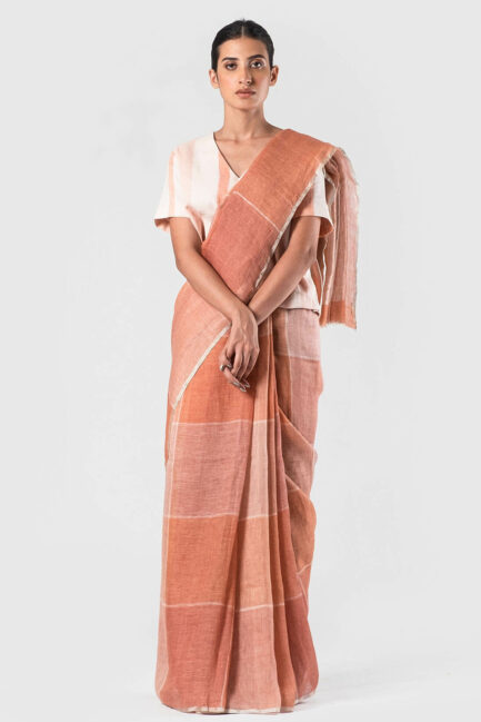 Anavila Salmon Summer checkered sari