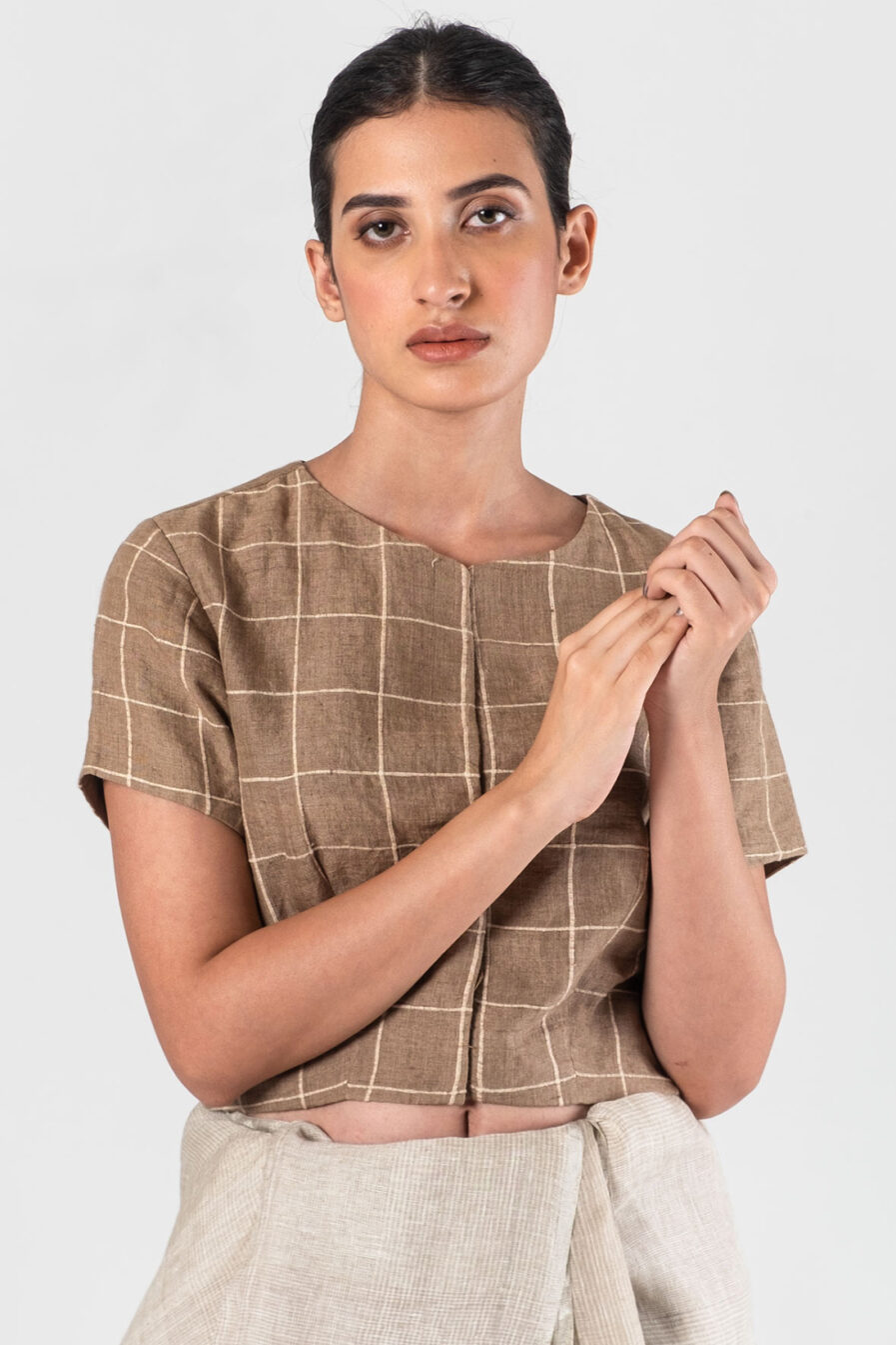 Anavila Brown Cord checkered blouse