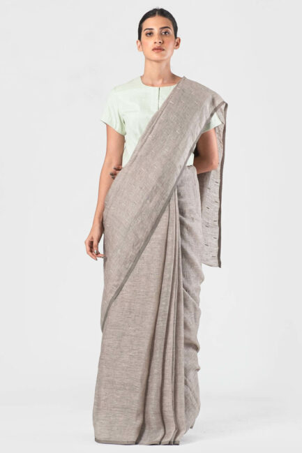 Anavila Grey Linen slub detail sari