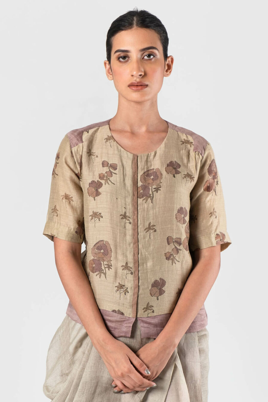Anavila Natural Double layer linen silk blouse