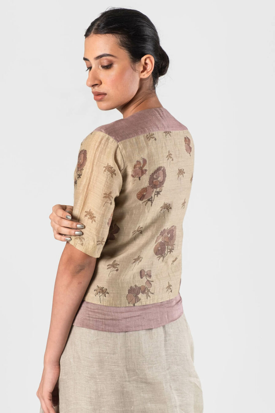 Anavila Natural Double layer linen silk blouse
