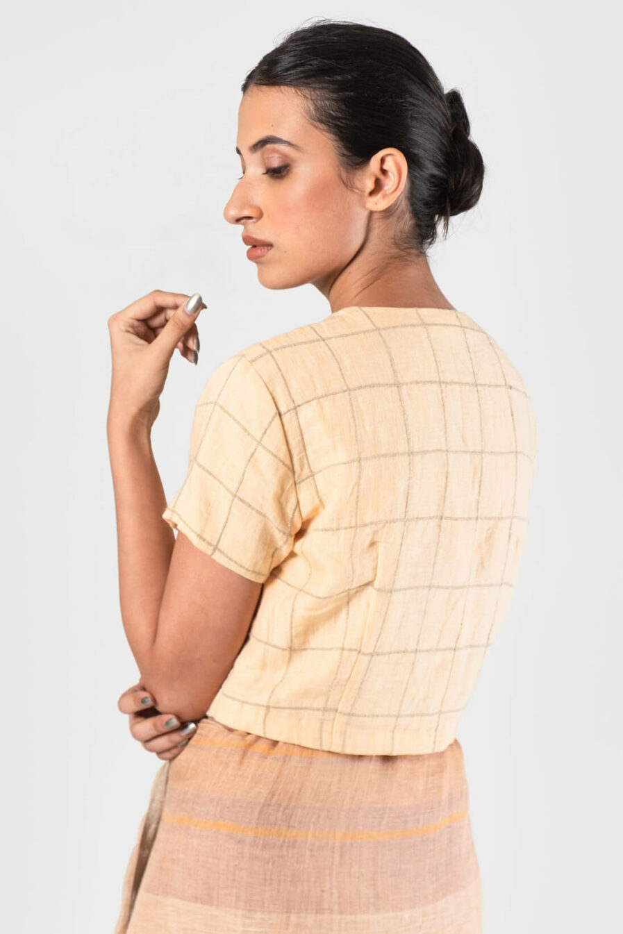 Anavila Peach Cord checkered blouse