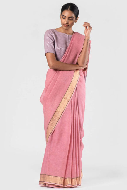 Anavila Pink Ganga jamuna zari sari