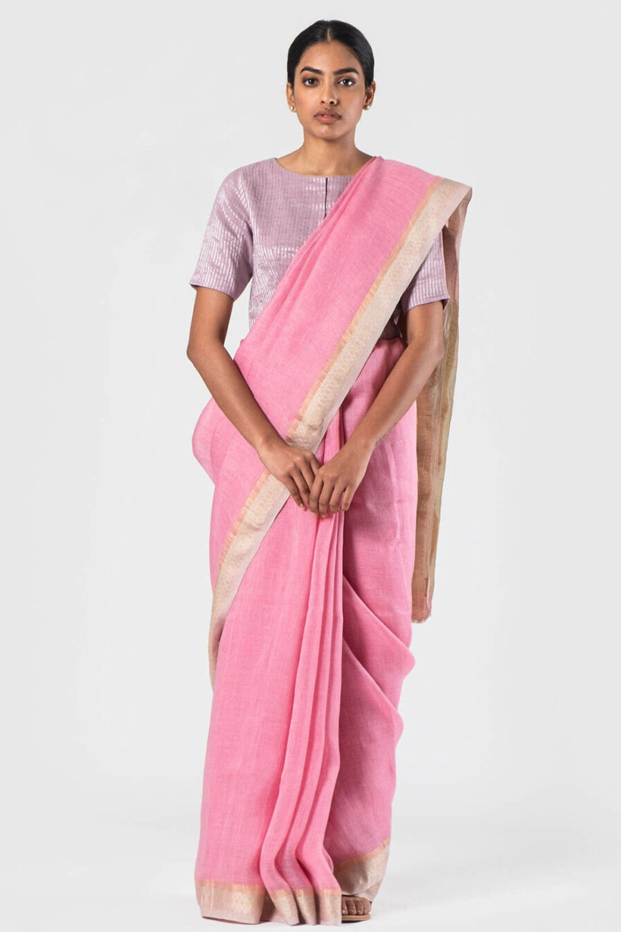 Anavila Dark pink Jhandi border sari