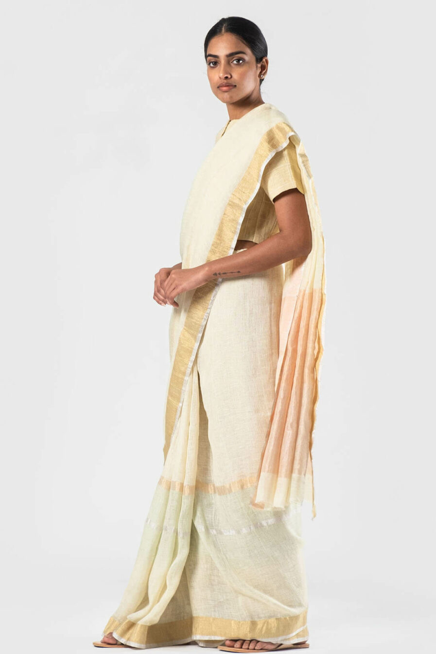 Anavila Vanilla zari summer sari