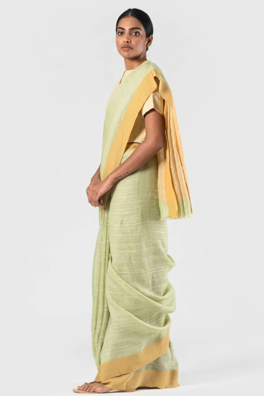 Anavila Soft green-Vanilla Texture cord sari