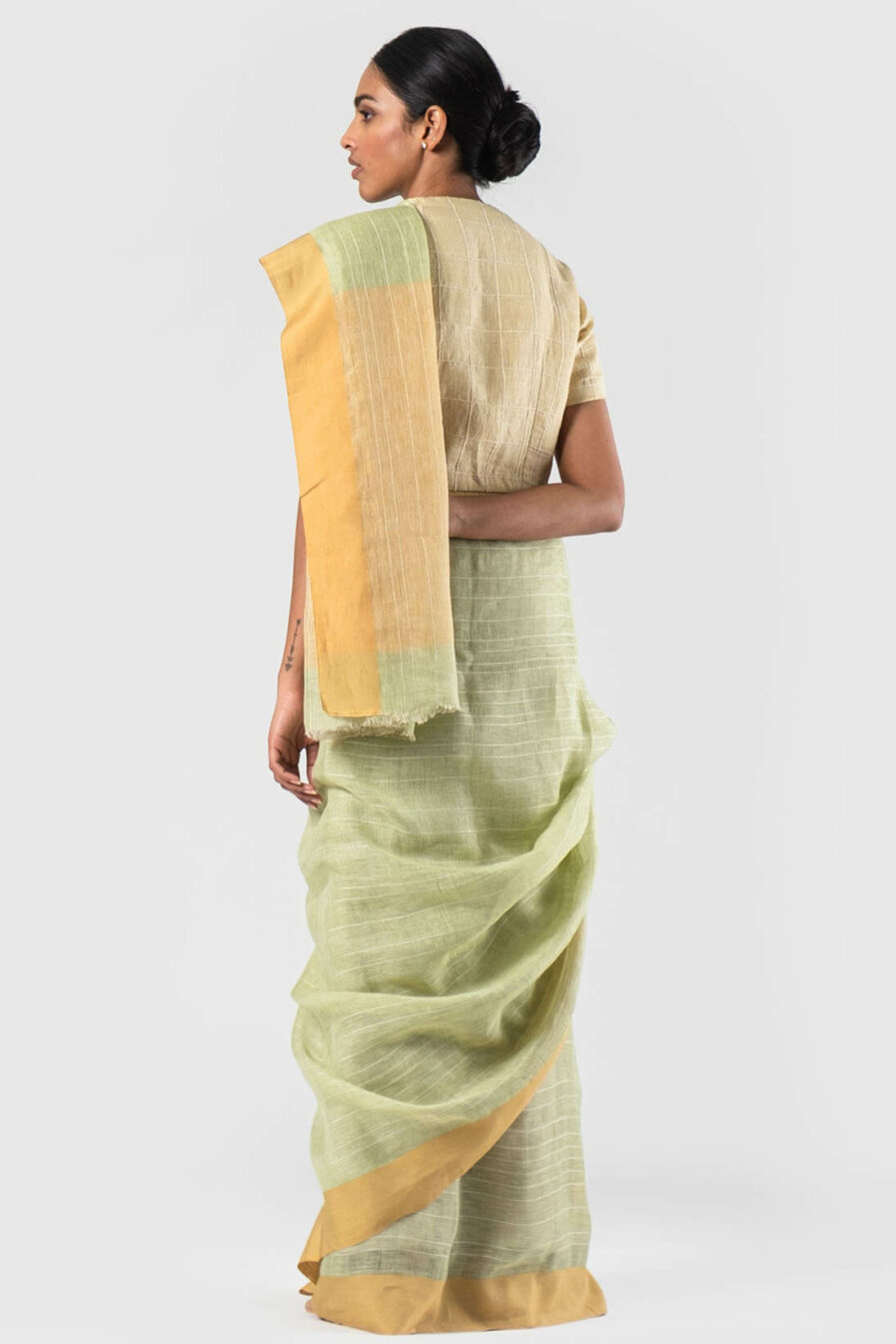 Anavila Soft green-Vanilla Texture cord sari