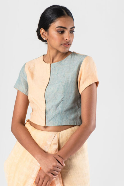 Anavila Peach Colour block linen blouse