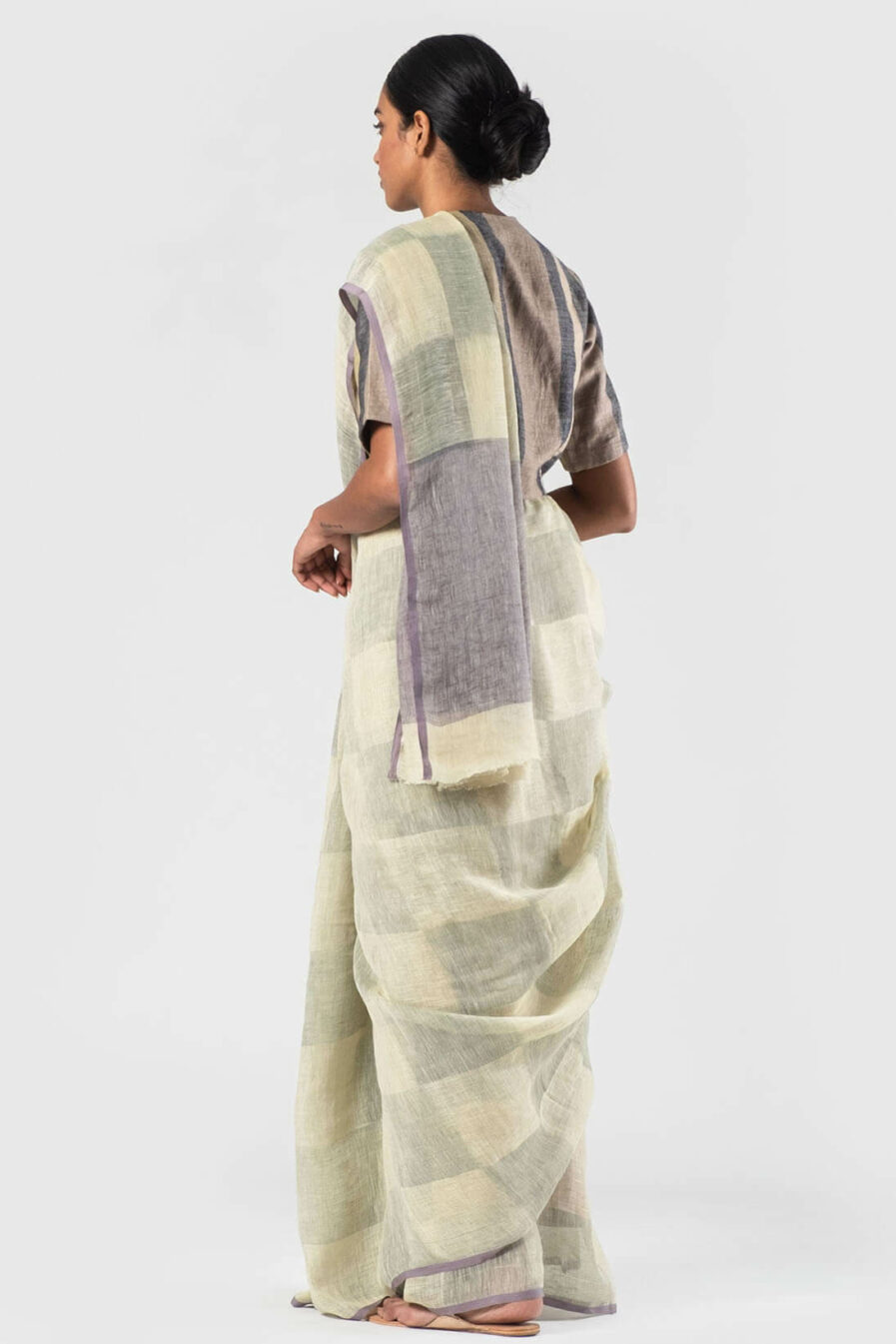 Anavila Green Warp block printed summer sari