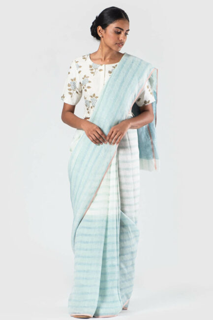 Anavila Sea green Summer stripes sari