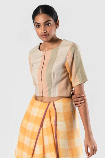 Peach Linen stripes blouse