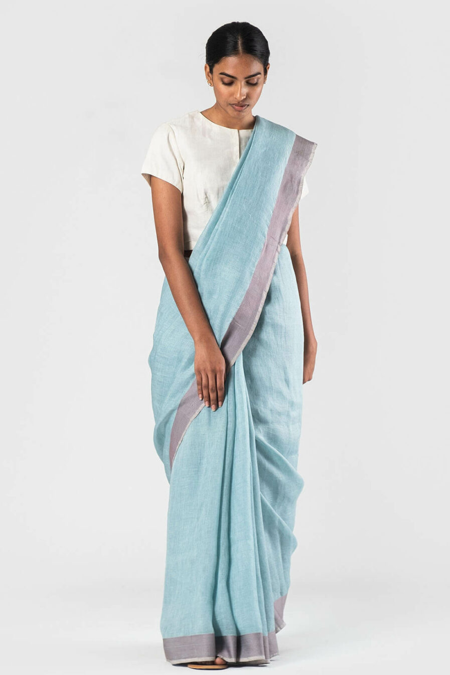 Anavila Sky blue herringbone sari