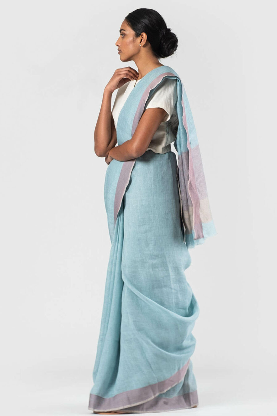 Anavila Sky blue herringbone sari